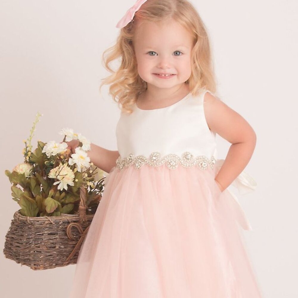 NWT Boutique Petite Adel ABIGAIL Satin & Tulle Dress*Rhinestone belt 18 months